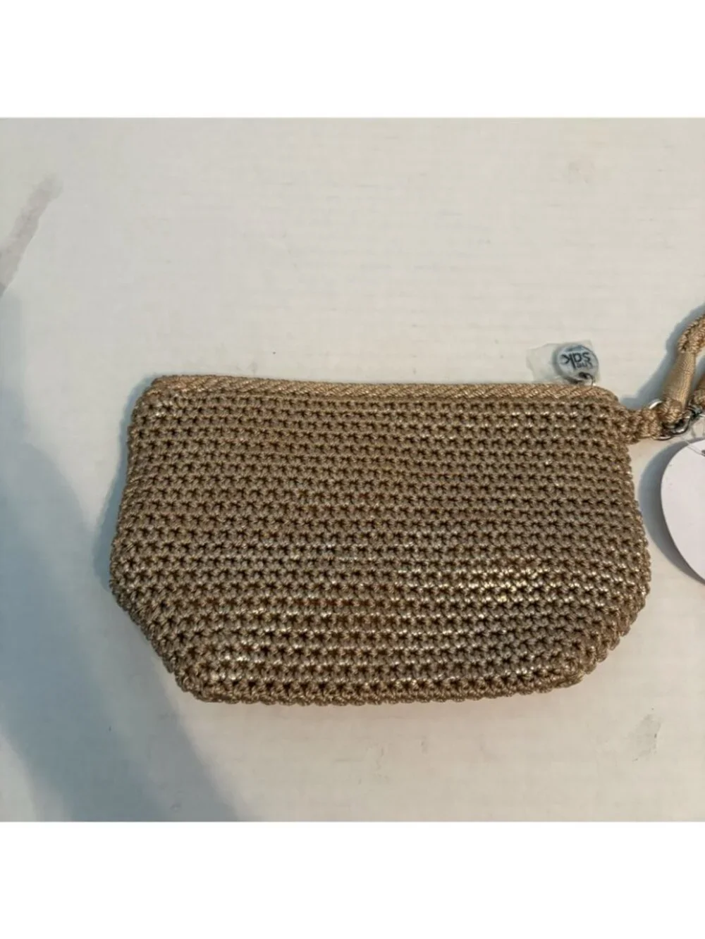 The Sak Tan Hand Crocheted Palm Spring Small Cosmetic Case Wristlet Bag NWT